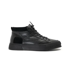 Black High Top Leather Sneakers by snover