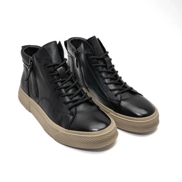 Black High Top Sneakers Brown Sole front
