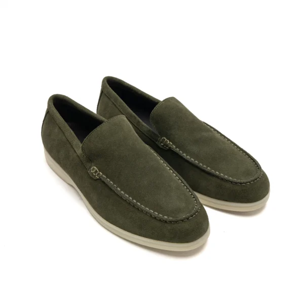 Suede Loafers -Olive Green front pair