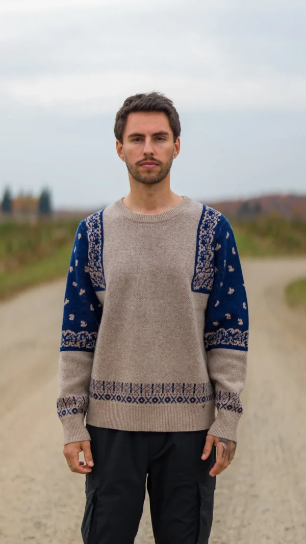 Beige Merino Wool Sweater Paisley Pattern