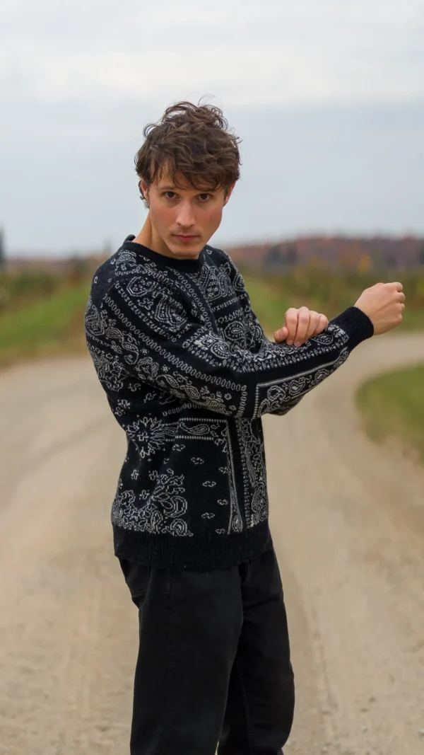 Black Wool Sweater Paisley Pattern