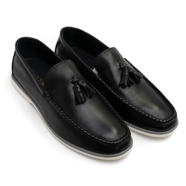 Black tassel loafers for men leather shoes