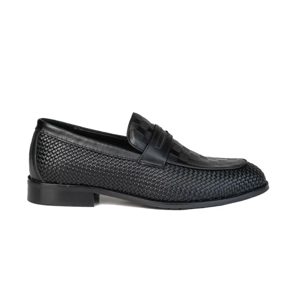 Black Woven Pattern Leather Loafer