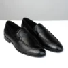 Black Textured Leather loafer front