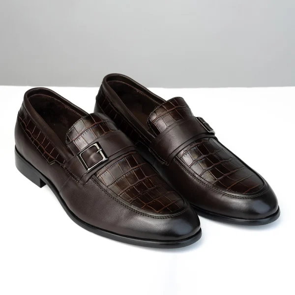 Brown Croc-Embossed Leather Loafers Front