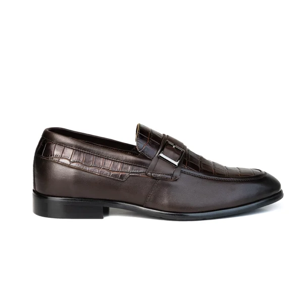 Brown Croc-Embossed Leather Loafers