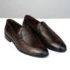 Brown Leather Loafers with Croc-Embossed Detailing Front