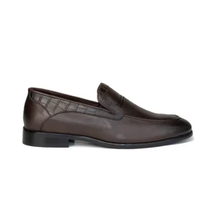 Brown Leather Loafers with Croc-Embossed Detailing