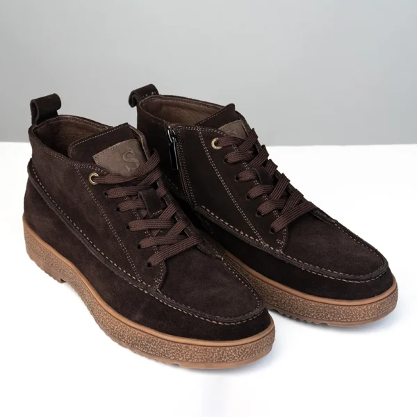 Dark Brown Suede Moc Toe Ankle Boot front