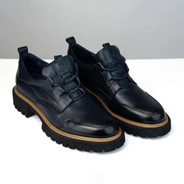 Navy Blue Chunky Sole Derby Shoe front