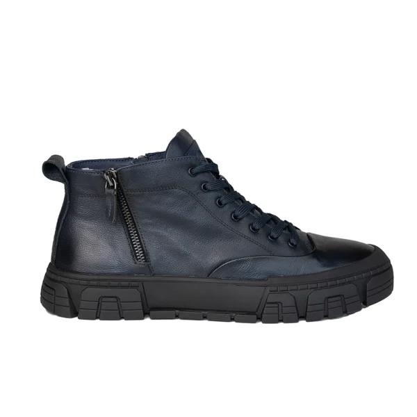 Navy Blue Leather High-Top Sneaker